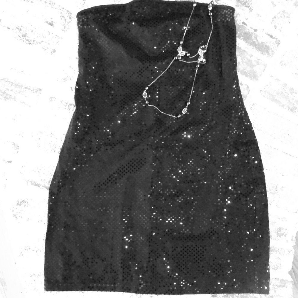 Black sparkling strapless dress